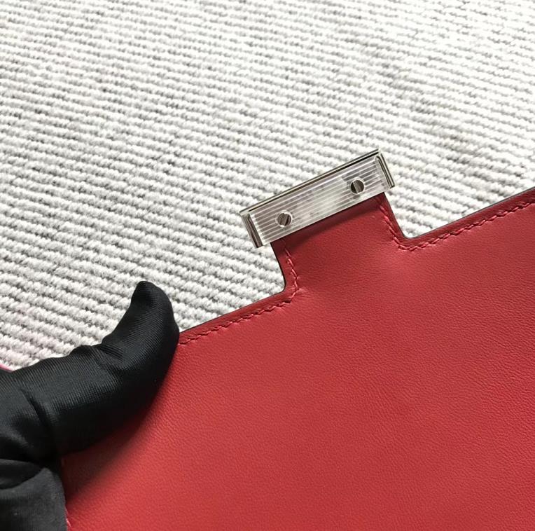 Hermes 爱马仕空姐包 Constance 19CM 鳄鱼皮 大红色 银扣