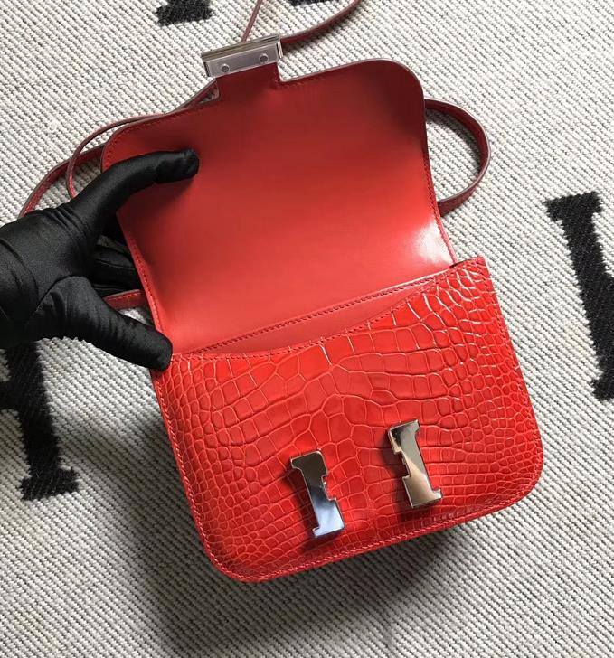 Hermes爱马仕 Constance 19 美洲法拉利红 原版皮 银扣