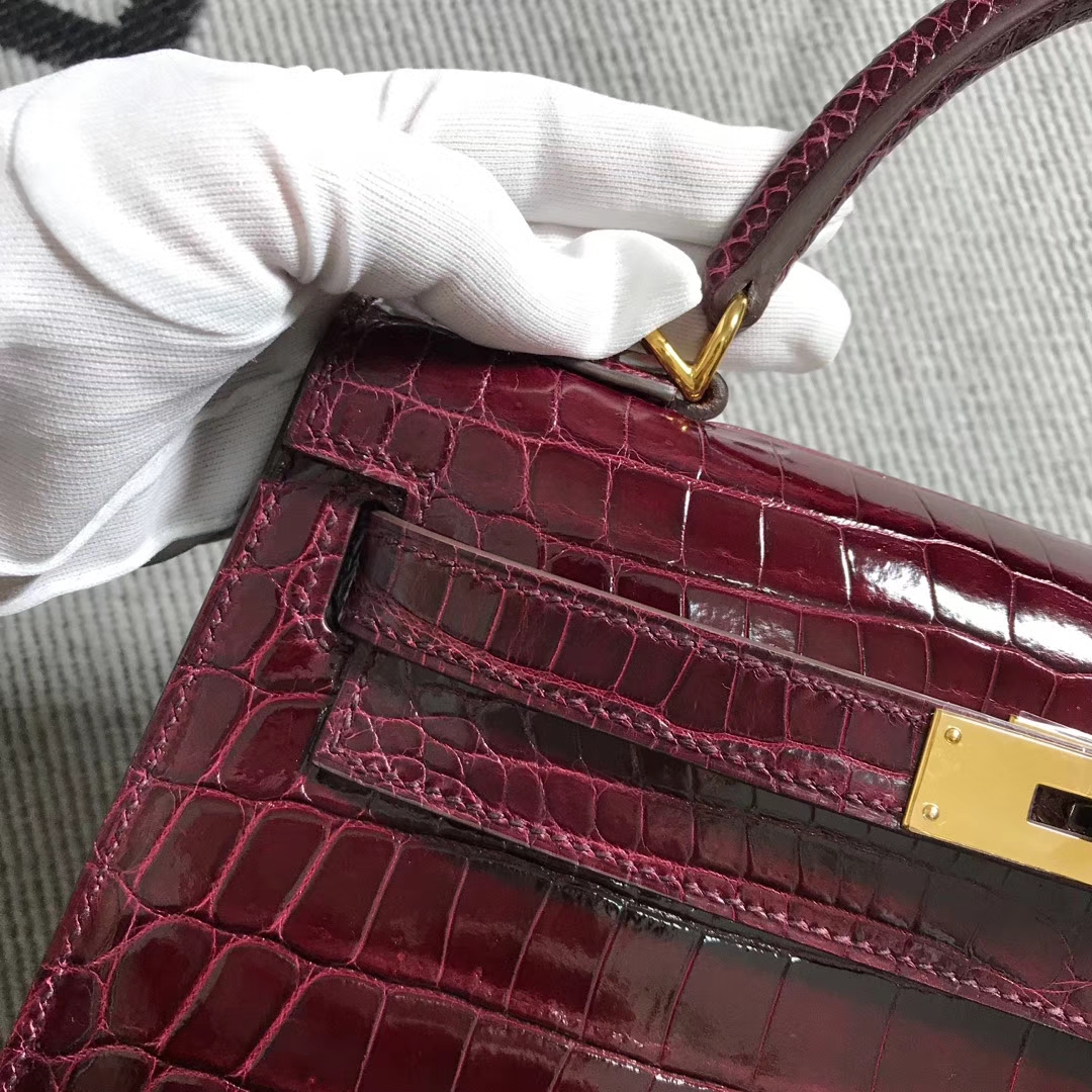 Hermès（爱马仕）Kelly凯莉包 酒红色 金扣 28cm