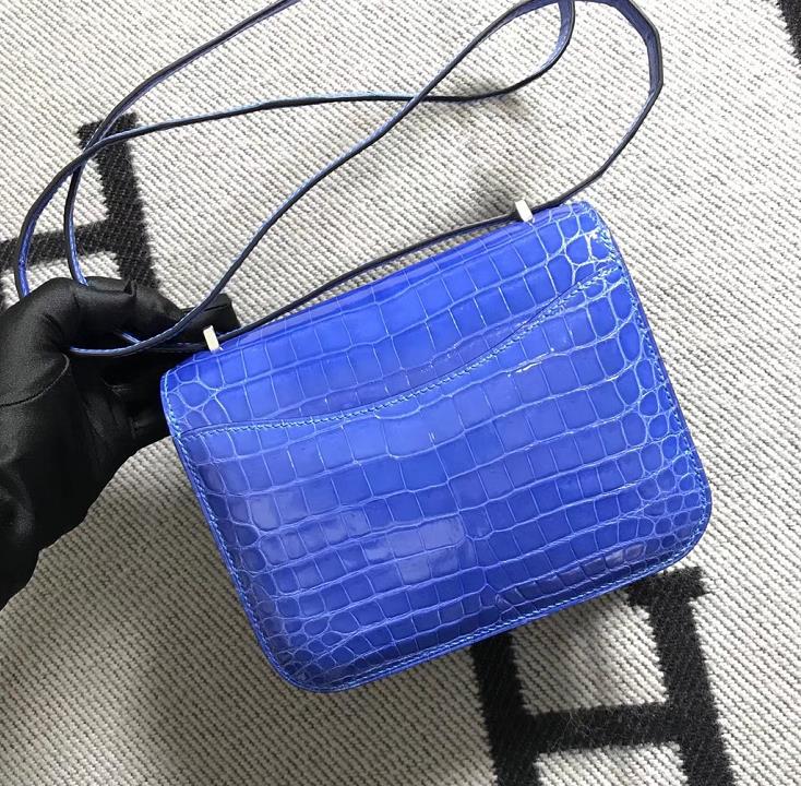 Hermes爱马仕 Constance 19 希腊蓝  原版皮 银扣