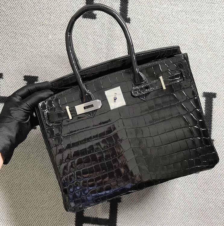 Hermès（爱马仕）Birkin 铂金包 黑色 银扣 30cm