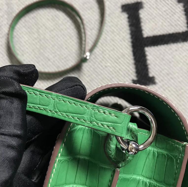 Hermès（爱马仕）Roulis猪鼻包 配蜥蜴皮 仙人掌绿 银扣 18cm