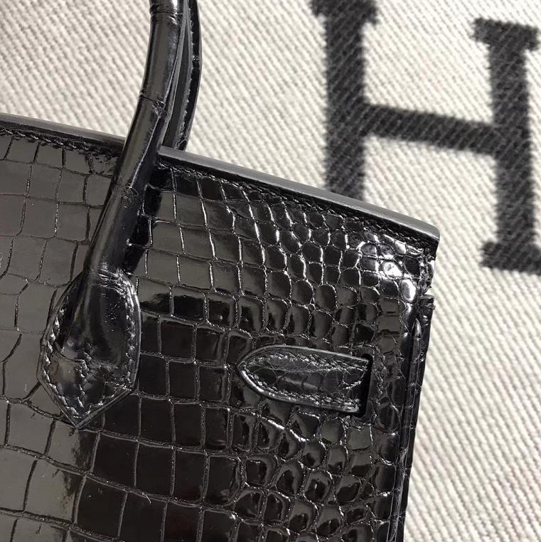 Hermès（爱马仕）Birkin 铂金包 黑色 湾鳄 银扣 25cm