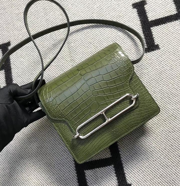 Hermès（爱马仕） Roulis猪鼻包 美洲森林绿 银扣 18cm