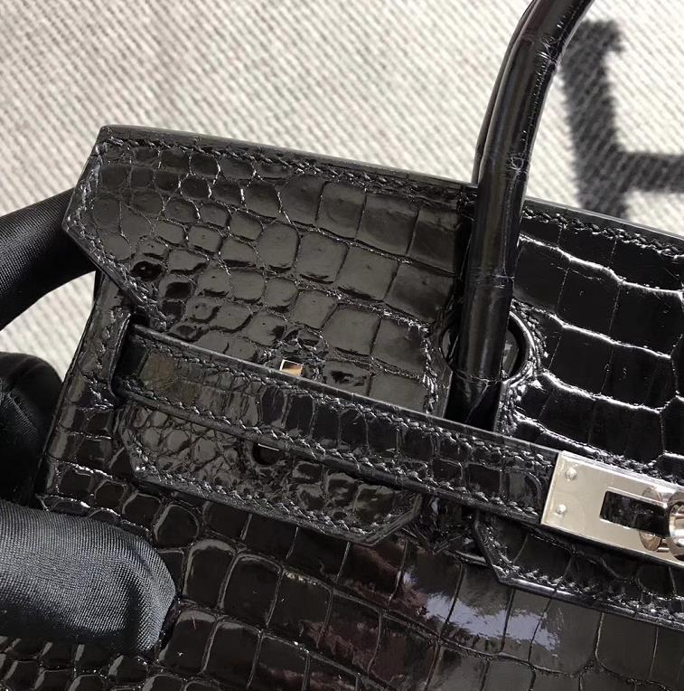 Hermès（爱马仕）Birkin 铂金包 黑色 湾鳄 银扣 25cm