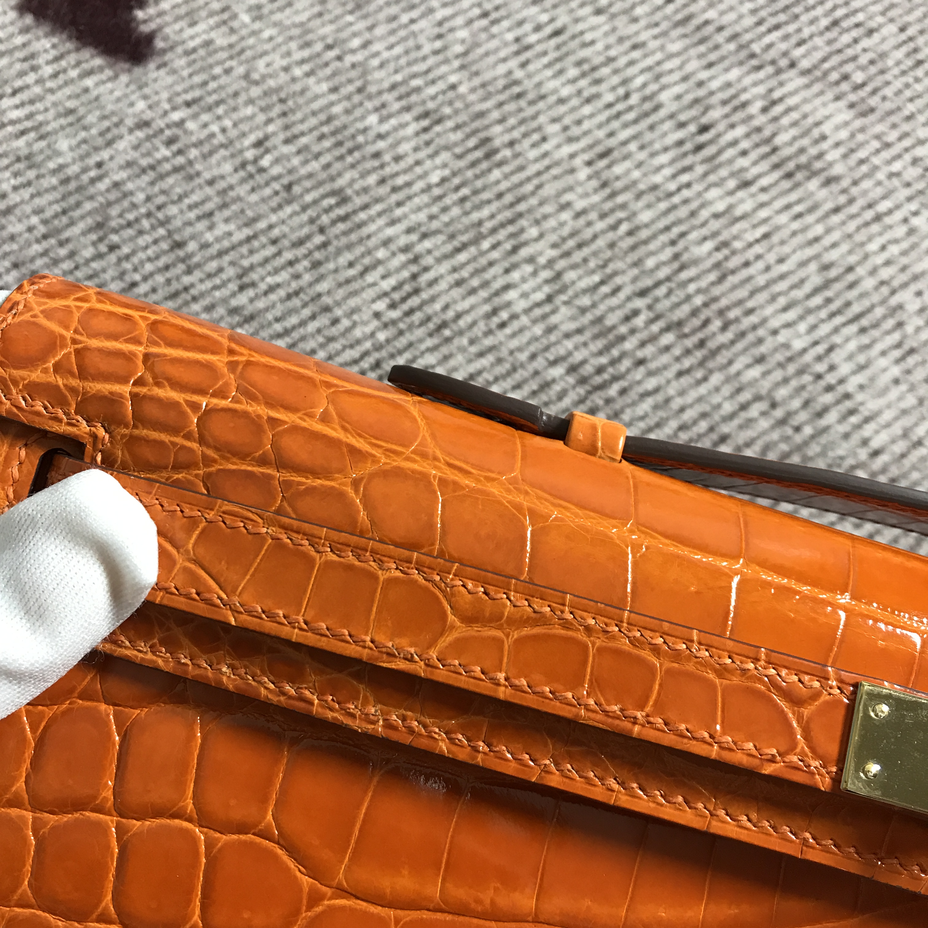 Hermès（爱马仕）Kelly Cut手包 橙色 金扣 2代