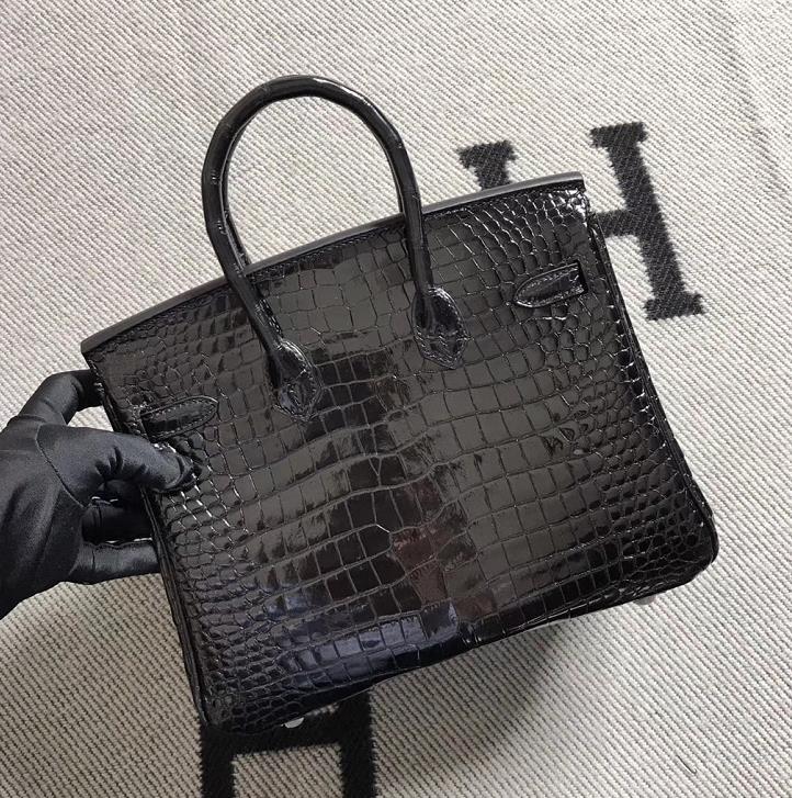 Hermès(爱马仕)Birkin 铂金包 黑色 湾鳄 银扣 25cm-拉尔森鳄鱼皮具定制 - 爱马仕包包官网 Hermès(爱马仕)Birkin 铂金包 黑色 湾鳄 银扣 25cm