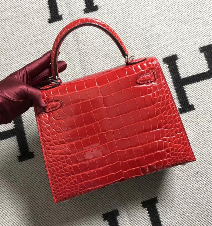 Hermès（爱马仕）Kelly 凯莉包 法拉利红 银扣 25cm