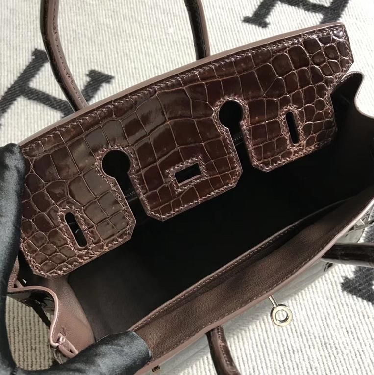 Hermès（爱马仕）Birkin 铂金包 深咖啡色 银扣 25cm