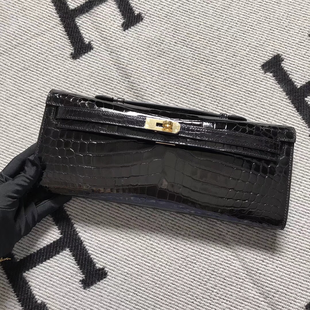 Hermès（爱马仕）Kelly Cut手包 黑色 金扣 2代