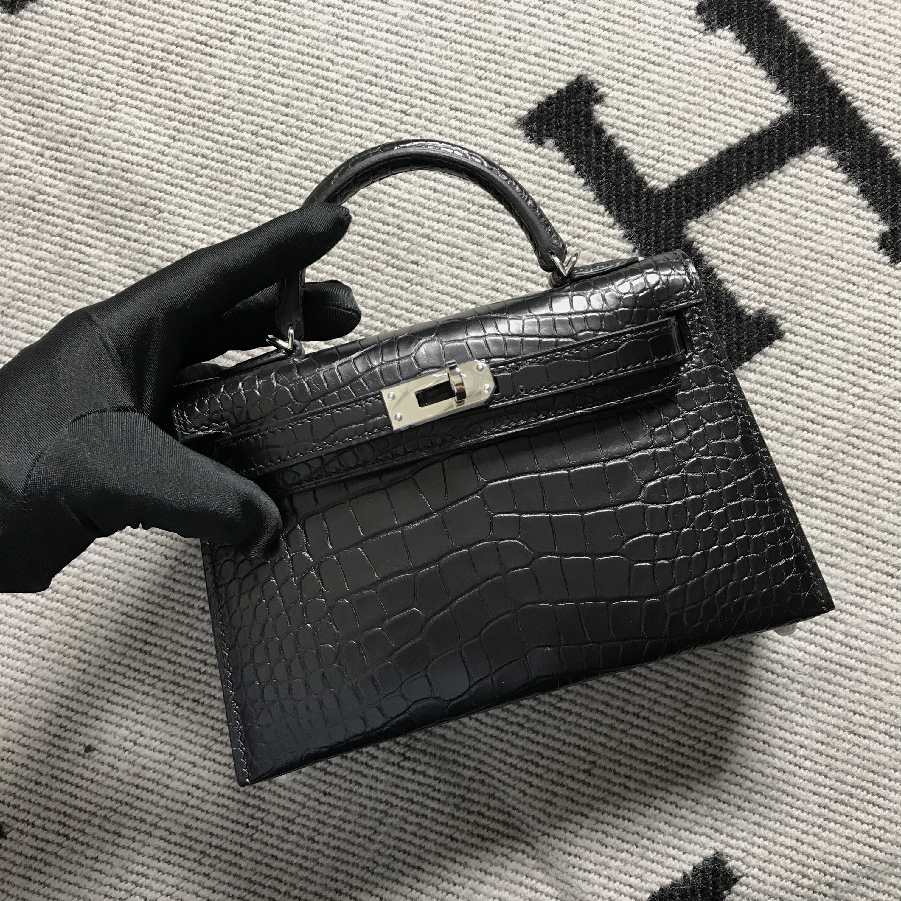 Hermès（爱马仕） Mini Kelly迷你凯莉 美洲黑雾面 银扣 2代