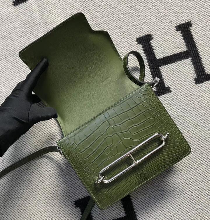 Hermès（爱马仕） Roulis猪鼻包 美洲森林绿 银扣 18cm