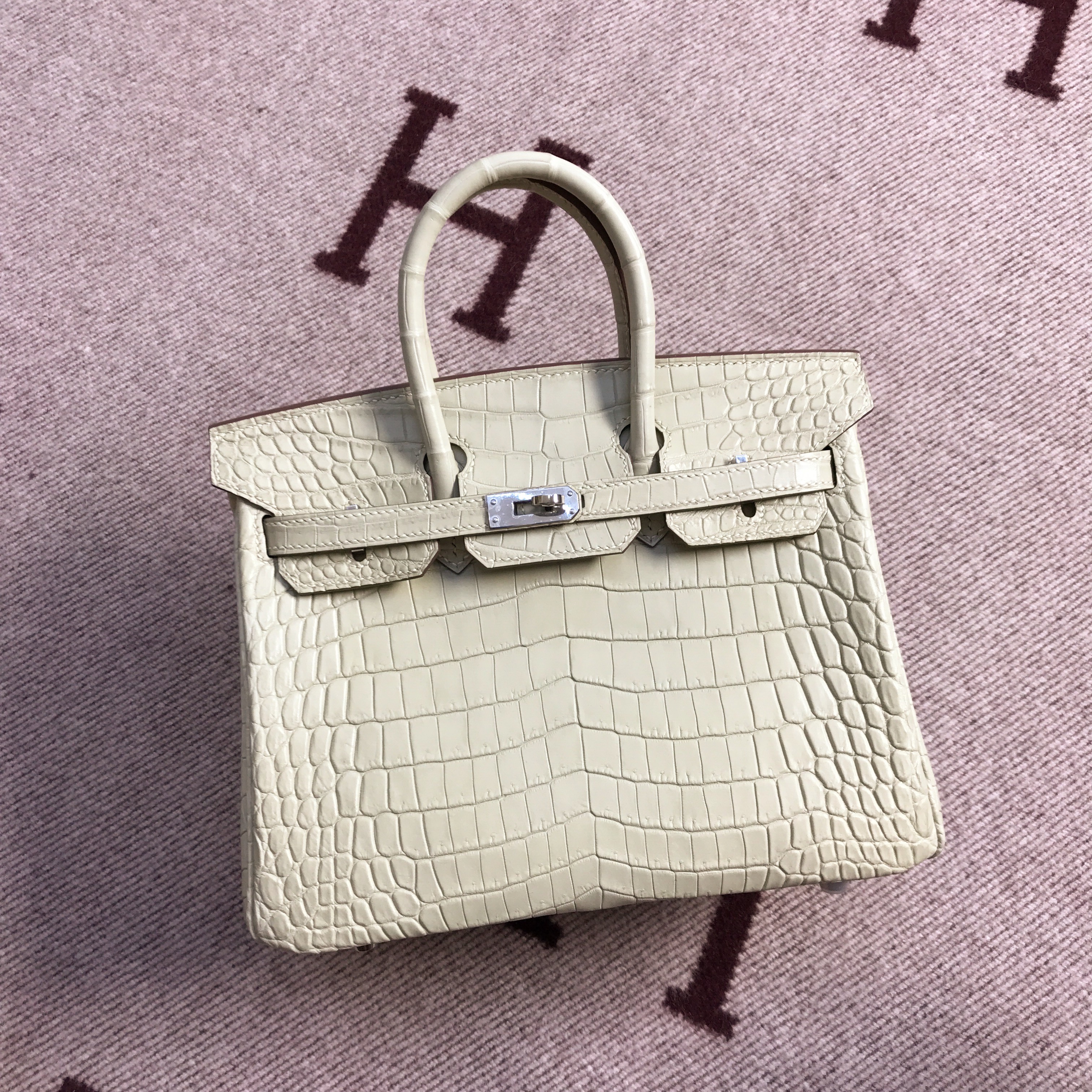 Hermès（爱马仕）Birkin 铂金包 米杏色 银扣 25cm