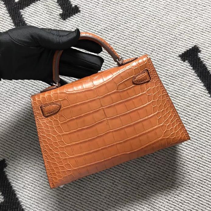 Hermès(爱马仕) Mini Kelly迷你凯莉 美洲浅棕色 银扣 2代-拉尔森鳄鱼皮具定制 - 爱马仕包包官网 Hermès(爱马仕) Mini Kelly迷你凯莉 美洲浅棕色 银扣 2代