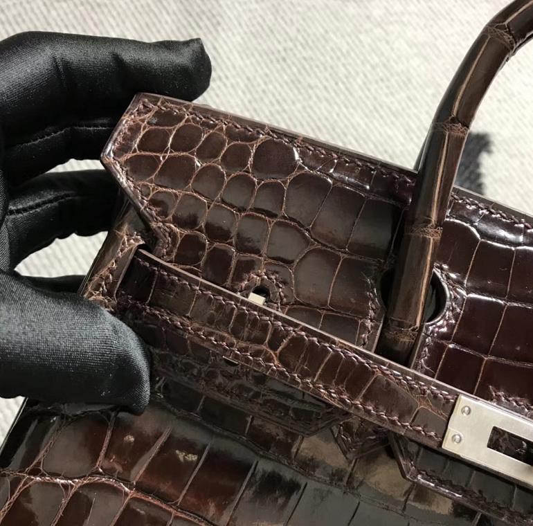 Hermès（爱马仕）Birkin 铂金包 深咖啡色 银扣 25cm