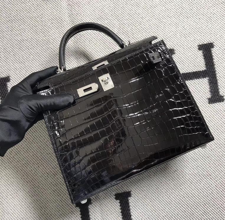 Hermès（爱马仕）Kelly 凯莉包 黑色 银扣 25cm