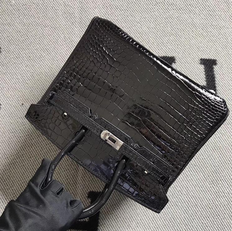 Hermès（爱马仕）Birkin 铂金包 黑色 湾鳄 银扣 25cm