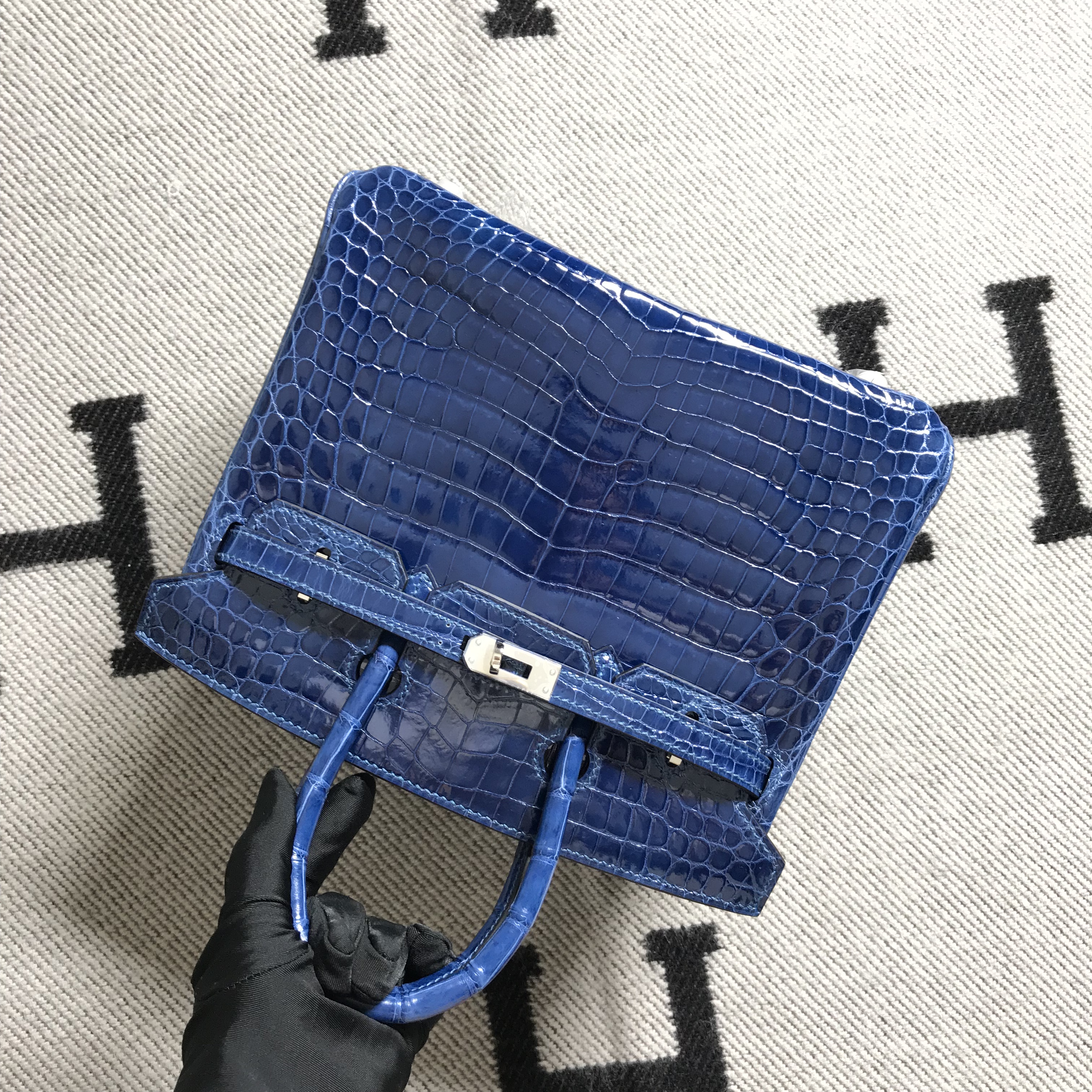 Hermès（爱马仕）Birkin 铂金包 宝蓝色 银扣 25cm