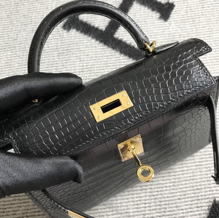 Hermès（爱马仕） Mini Kelly迷你凯莉 美洲黑雾面 金扣 2代