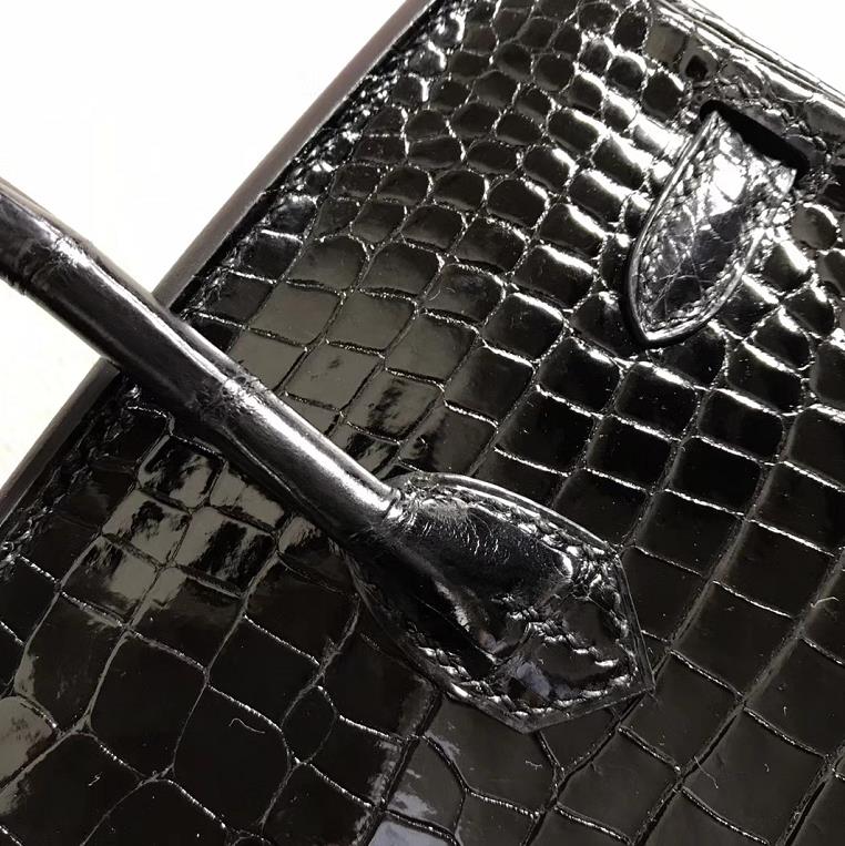 Hermès（爱马仕）Birkin 铂金包 黑色 湾鳄 银扣 25cm