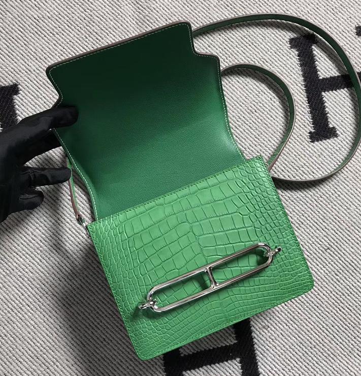Hermès（爱马仕）Roulis猪鼻包 配蜥蜴皮 仙人掌绿 银扣 18cm