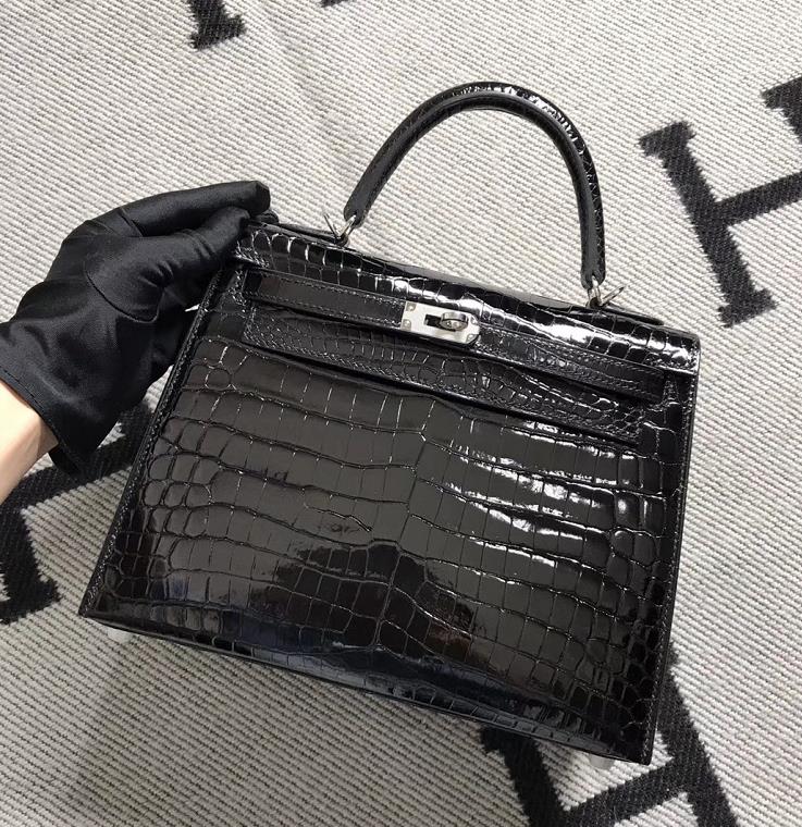Hermès（爱马仕）Kelly 凯莉包 黑色 银扣 25cm