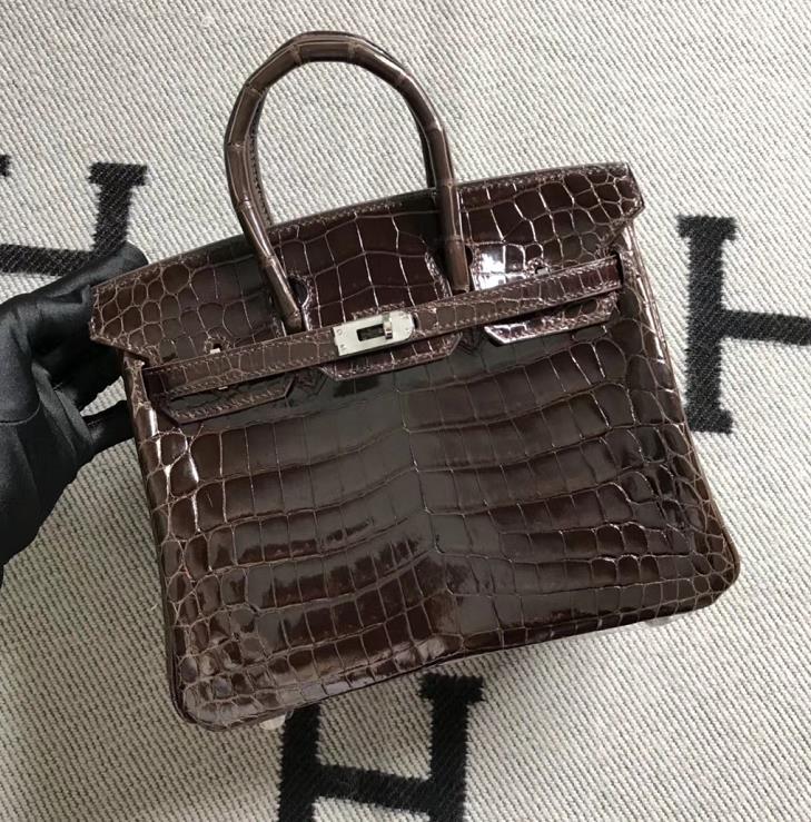 Hermès（爱马仕）Birkin 铂金包 深咖啡色 银扣 25cm