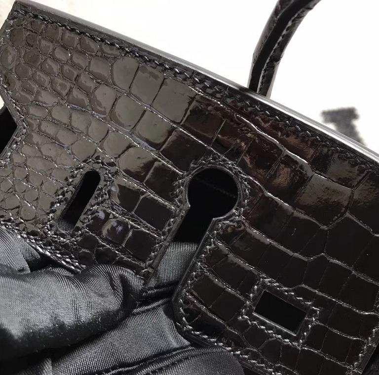 Hermès（爱马仕）Birkin 铂金包 黑色 湾鳄 银扣 25cm