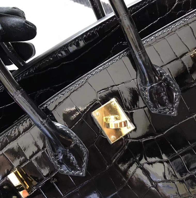 Hermès（爱马仕）Birkin 铂金包 黑色 金扣 25cm
