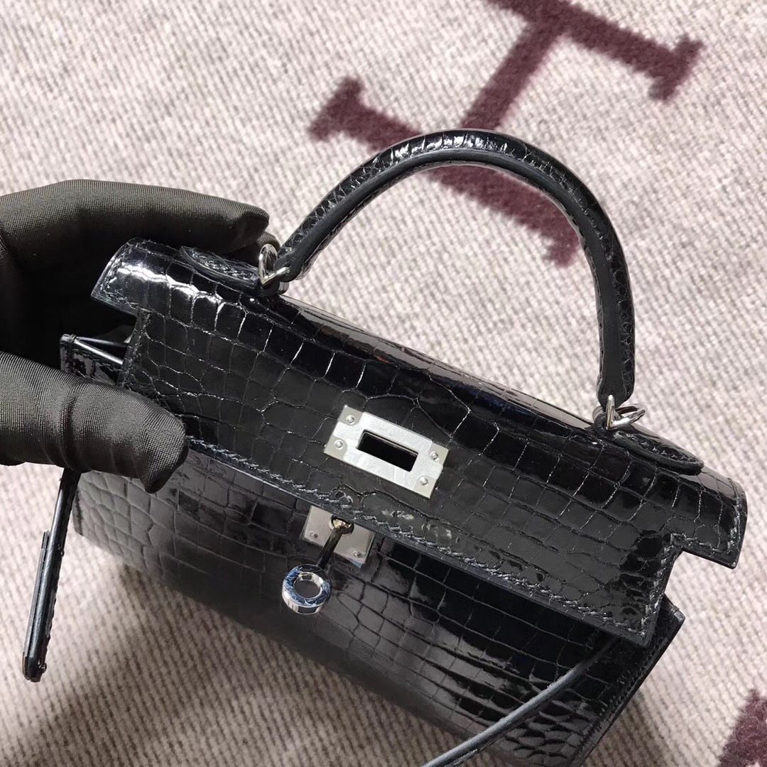 Hermès(爱马仕) Mini Kelly迷你凯莉 黑色 银扣 2代-拉尔森鳄鱼皮具定制 - 爱马仕包包官网 Hermès(爱马仕) Mini Kelly迷你凯莉 黑色 银扣 2代