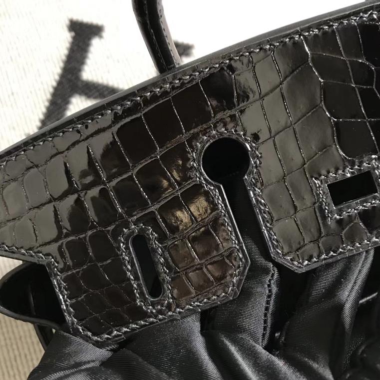 Hermès(爱马仕)Birkin 铂金包 黑色 银扣 25cm-拉尔森鳄鱼皮具定制 - 爱马仕包包官网 Hermès(爱马仕)Birkin 铂金包 黑色 银扣 25cm