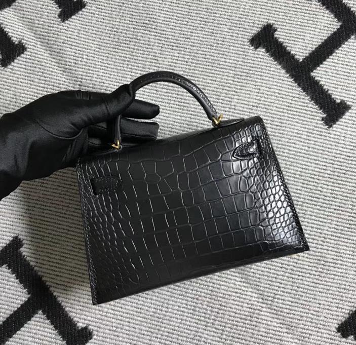 Hermès（爱马仕） Mini Kelly迷你凯莉 美洲黑雾面 金扣 2代