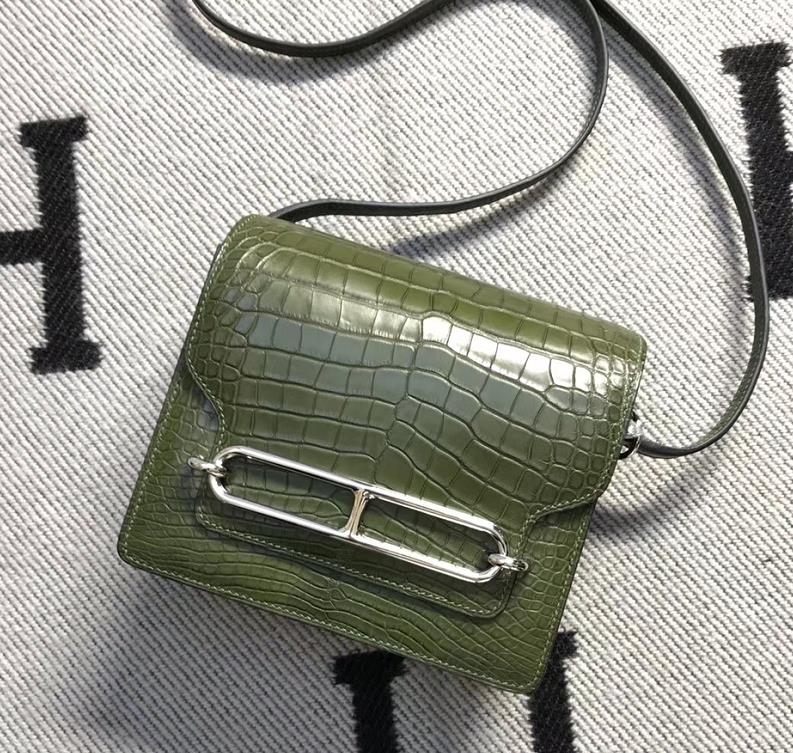 Hermès（爱马仕） Roulis猪鼻包 美洲森林绿 银扣 18cm