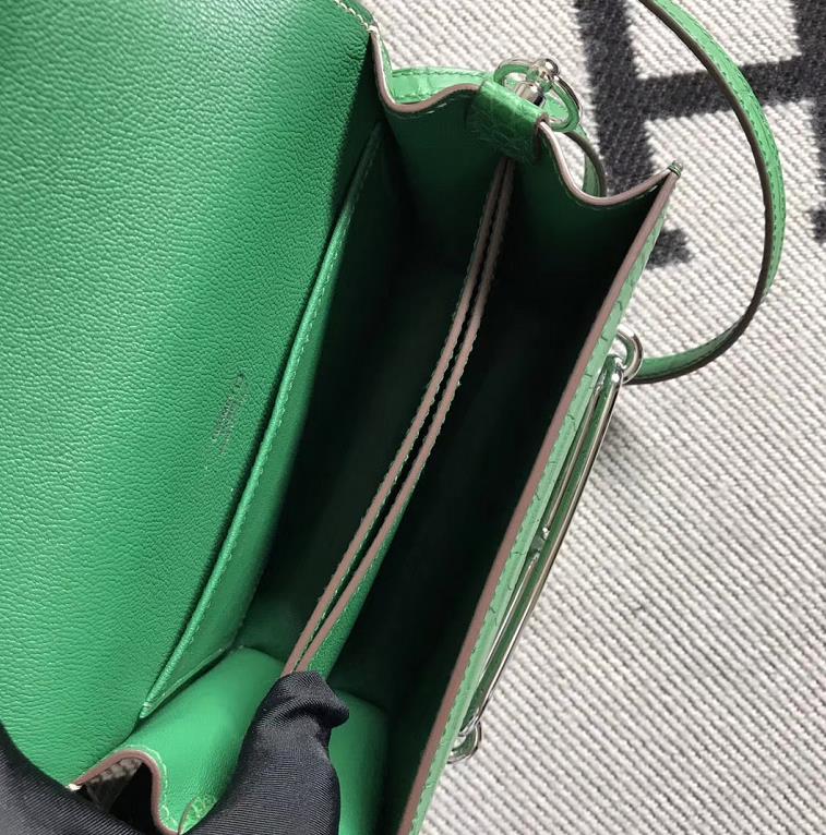 Hermès（爱马仕）Roulis猪鼻包 配蜥蜴皮 仙人掌绿 银扣 18cm