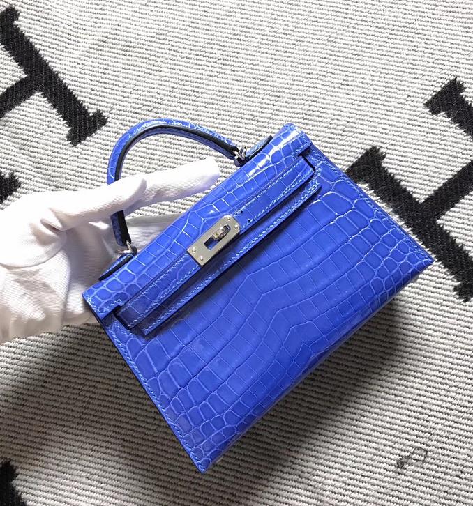 Hermès(爱马仕) Mini Kelly迷你凯莉 希腊蓝 银扣 2代-拉尔森鳄鱼皮具定制 - 爱马仕包包官网 Hermès(爱马仕) Mini Kelly迷你凯莉 希腊蓝 银扣 2代