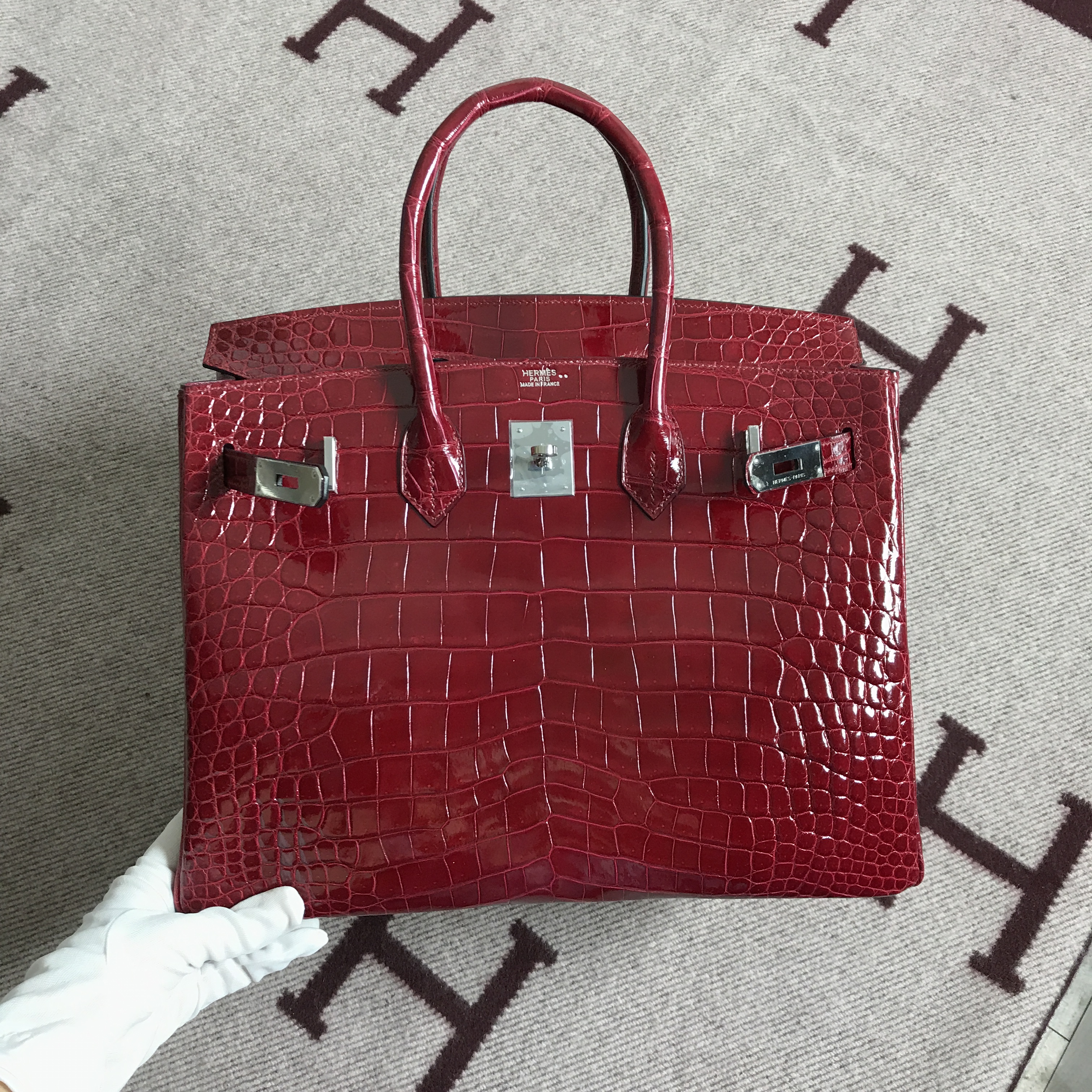Hermès（爱马仕）Birkin 铂金包 大红色 银扣 35cm