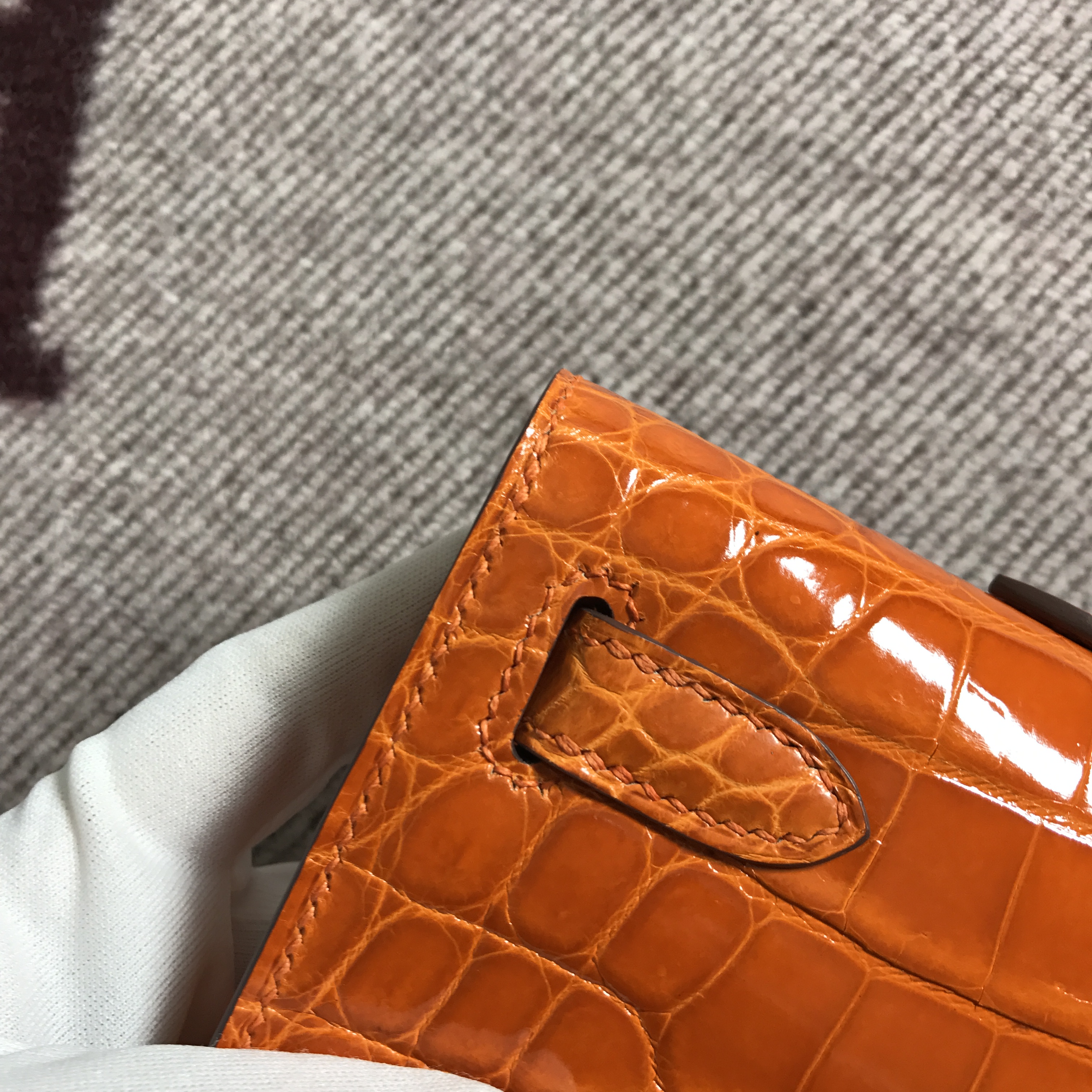 Hermès（爱马仕）Kelly Cut手包 橙色 金扣 2代