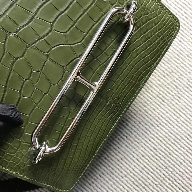 Hermès(爱马仕) Roulis猪鼻包 美洲森林绿 银扣 18cm-拉尔森鳄鱼皮具定制 - 爱马仕包包官网 Hermès(爱马仕) Roulis猪鼻包 美洲森林绿 银扣 18cm