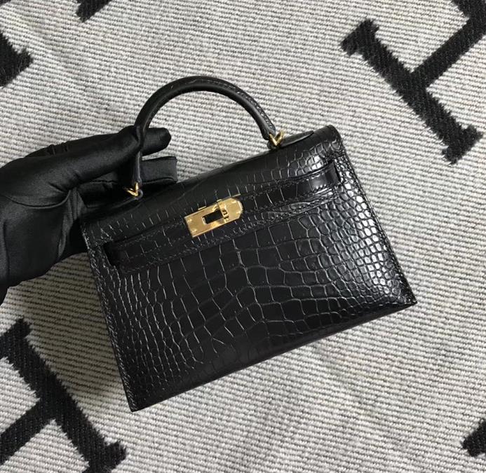 Hermès（爱马仕） Mini Kelly迷你凯莉 美洲黑雾面 金扣 2代
