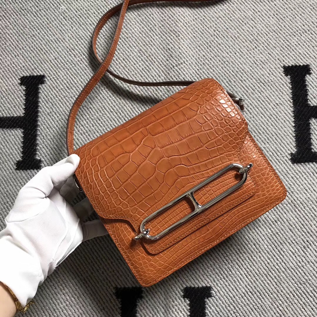 Hermès(爱马仕) Roulis猪鼻包 美洲浅棕色 银扣 18cm-拉尔森鳄鱼皮具定制 - 爱马仕包包官网 Hermès(爱马仕) Roulis猪鼻包 美洲浅棕色 银扣 18cm