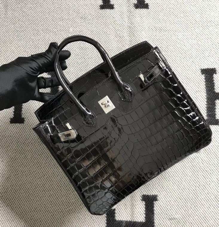 Hermès(爱马仕)Birkin 铂金包 黑色 银扣 25cm-拉尔森鳄鱼皮具定制 - 爱马仕包包官网 Hermès(爱马仕)Birkin 铂金包 黑色 银扣 25cm