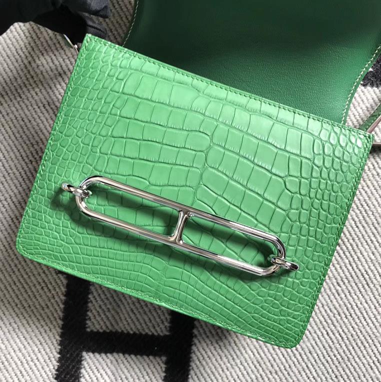 Hermès（爱马仕）Roulis猪鼻包 配蜥蜴皮 仙人掌绿 银扣 18cm