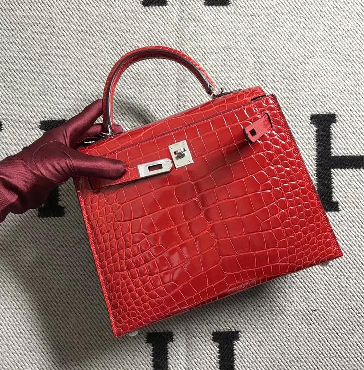 Hermès(爱马仕)Kelly 凯莉包 法拉利红 银扣 25cm-拉尔森鳄鱼皮具定制 - 爱马仕包包官网 Hermès(爱马仕)Kelly 凯莉包 法拉利红 银扣 25cm
