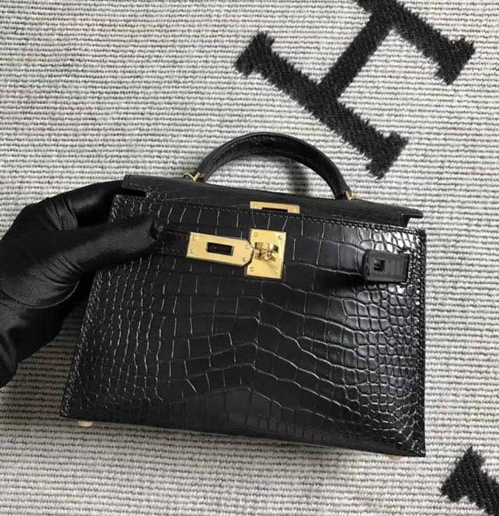 Hermès（爱马仕） Mini Kelly迷你凯莉 美洲黑雾面 金扣 2代