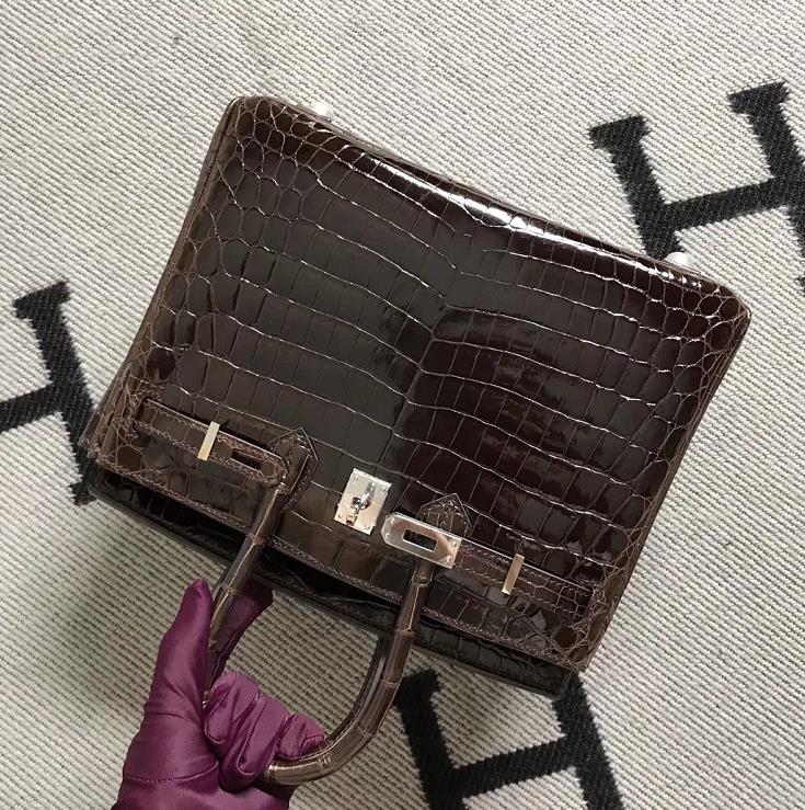 Hermès（爱马仕）Birkin 铂金包 深咖啡色  银扣 25cm