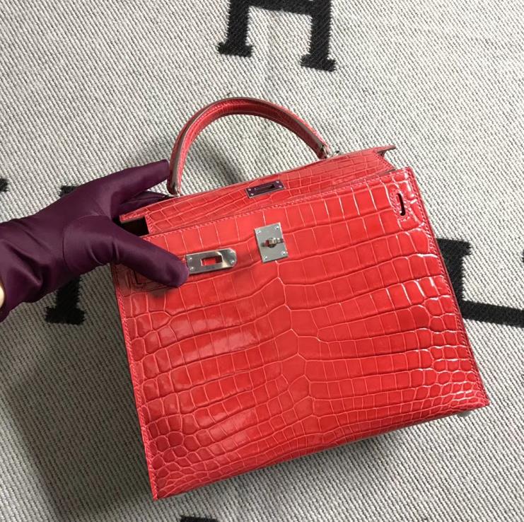 Hermès（爱马仕） Kelly凯莉包 法拉利红  银扣 25cm