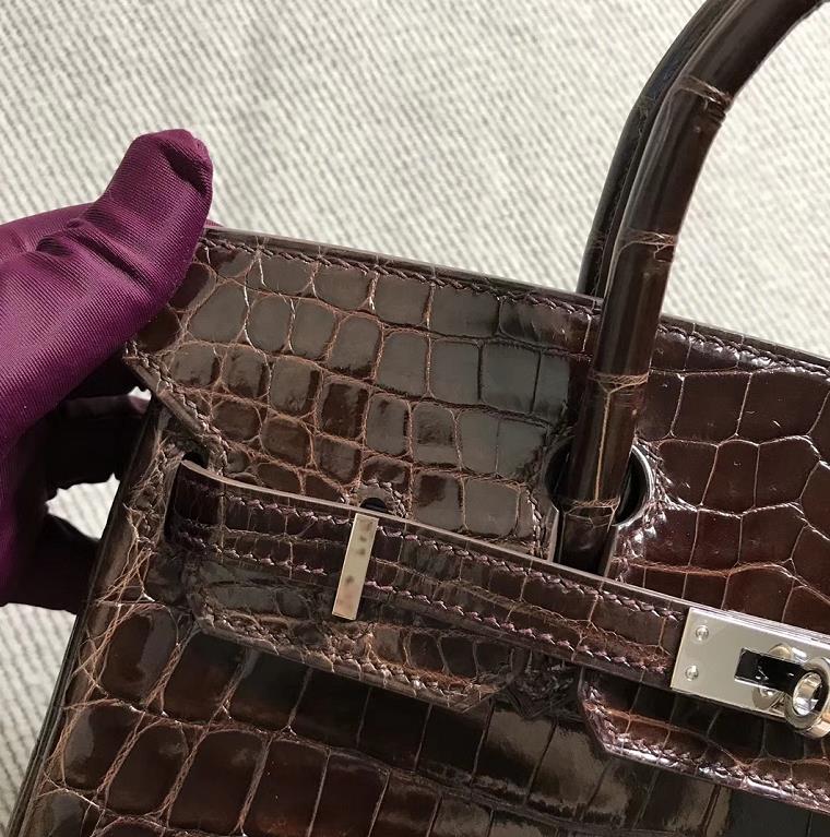 Hermès（爱马仕）Birkin 铂金包 深咖啡色  银扣 25cm