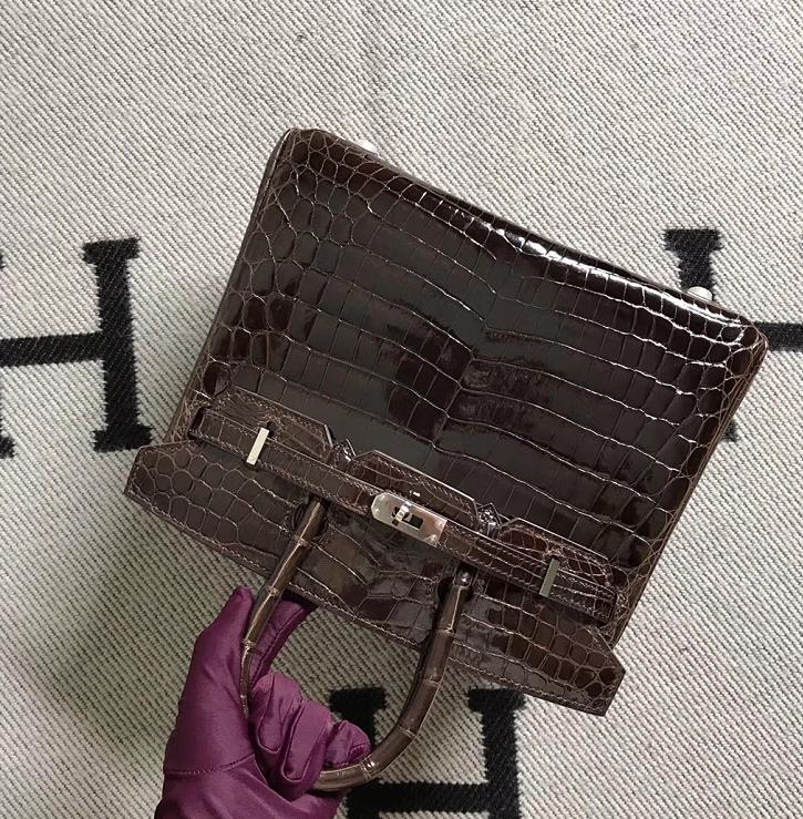Hermès（爱马仕）Birkin 铂金包 深咖啡色  银扣 25cm