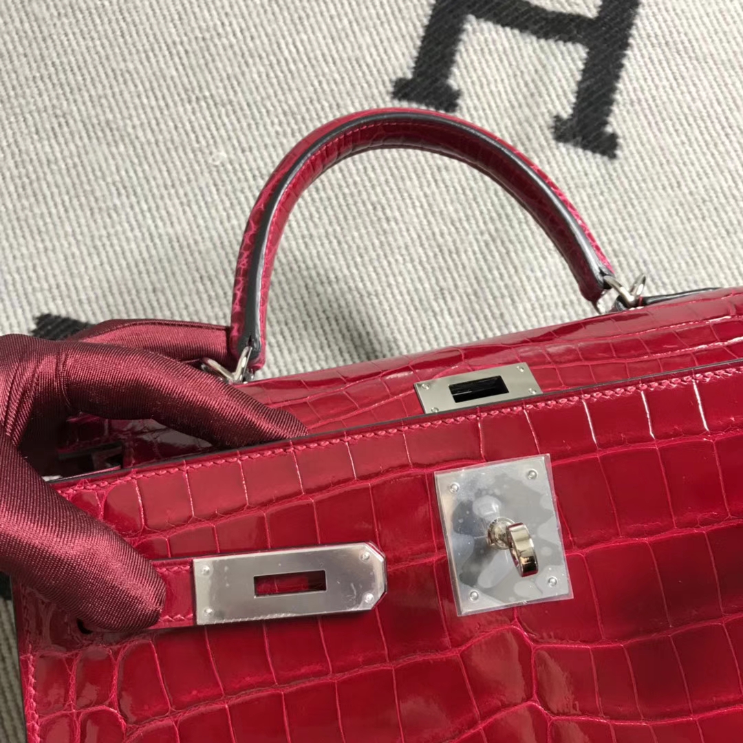 Hermès(爱马仕) Kelly凯莉包 宝石红 银扣 28cm-拉尔森鳄鱼皮具定制 - 爱马仕包包官网 Hermès(爱马仕) Kelly凯莉包 宝石红 银扣 28cm