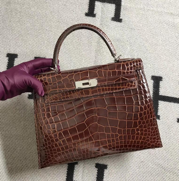 Hermès（爱马仕） Kelly凯莉包 美洲咖啡色  银扣 28cm